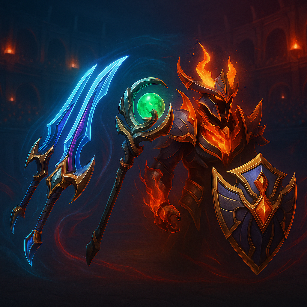 Collage of rare Dota 2 items on an arena backdrop